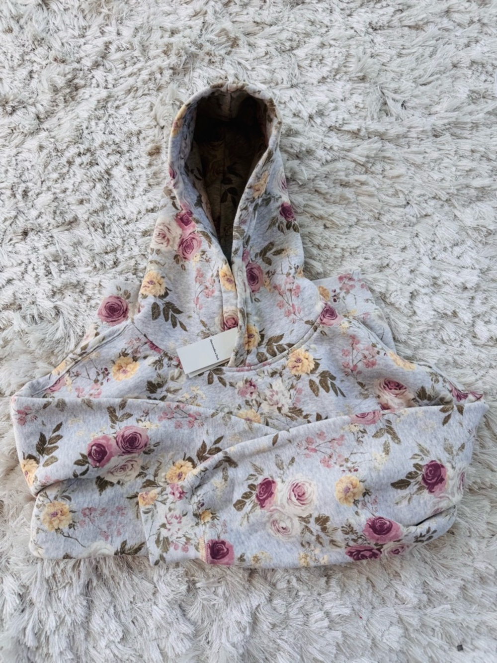 NWT Abercrombie &Fitch Floral Hooded Sweatshirt Light Gray W Dusty Rose S & M - Picture 7 of 8